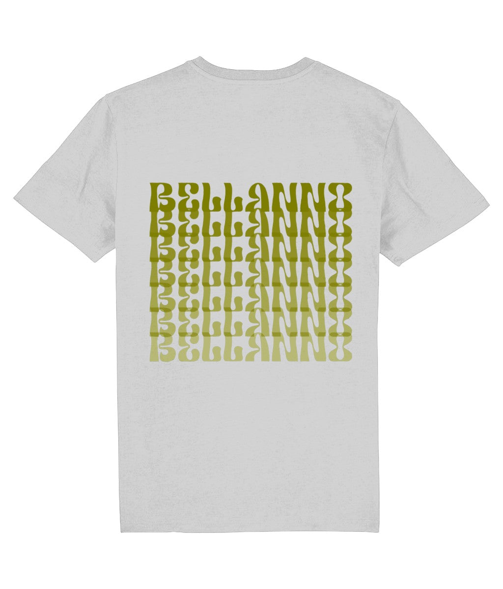 Bellanno Basic Waterfall unisex T-shirt in lichtgrijs biologisch katoen met olijfgroene waterval-logo backprint